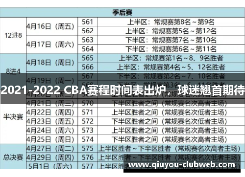 2021-2022 CBA赛程时间表出炉，球迷翘首期待